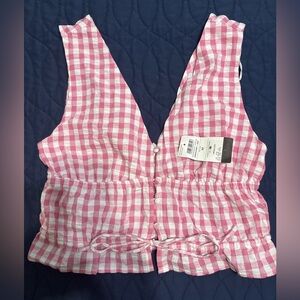 Pink Gingham Sleeveless Blouse